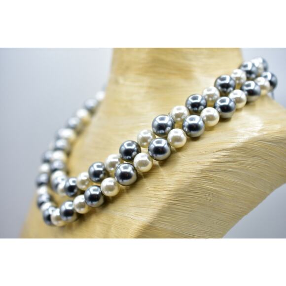 Van Allen Vintage Necklace Faux Pearl Gray White Beaded Robinson's NOS 80s Bin5 - Picture 6 of 12